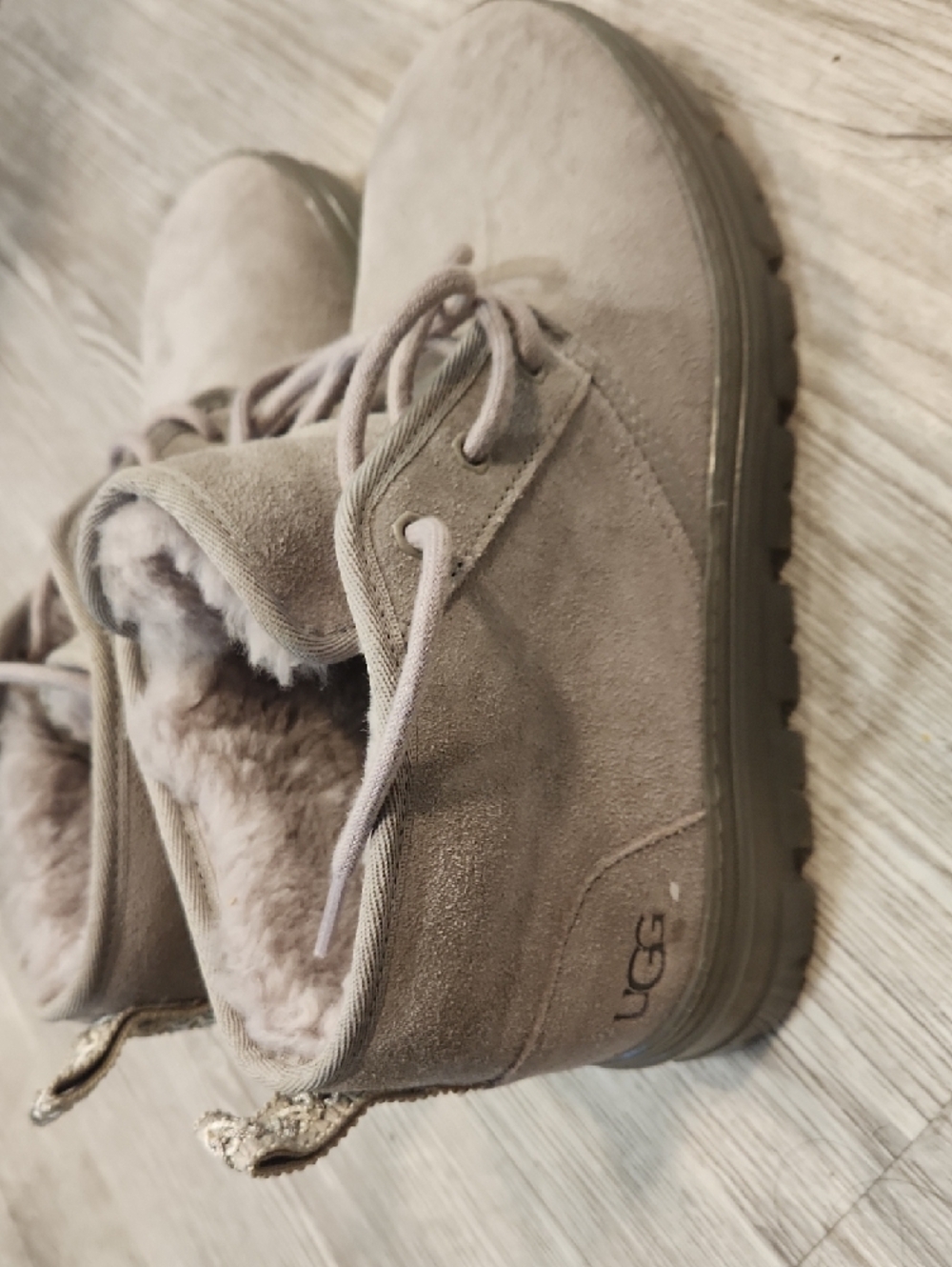 UGG Grey Suede Shearling Lace-Up Ankle Boots - Picture 5 of 7